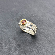 Load image into Gallery viewer, Skinny Woven Basket Garnet Bezel Ring