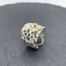 Load image into Gallery viewer, Statement Woven Basket Gold and Diamond Ring