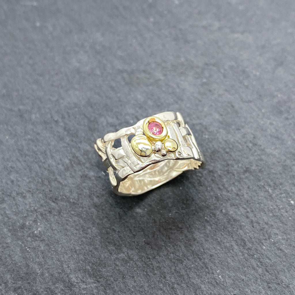 Woven Basket Pebble Pink Tourmaline Ring