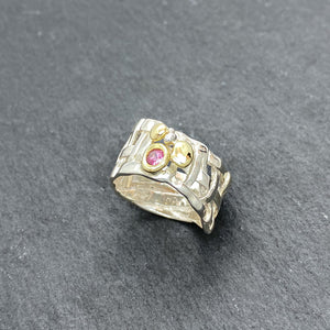 Woven Basket Pebble Pink Tourmaline Ring