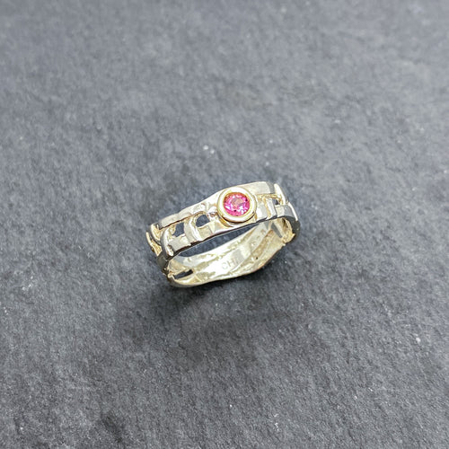 Skinny Woven Basket Pink Tourmaline Bezel Ring