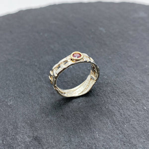 Skinny Woven Basket Pink Tourmaline Bezel Ring
