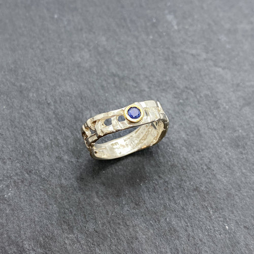 Skinny Woven Basket Blue Sapphire Bezel Ring