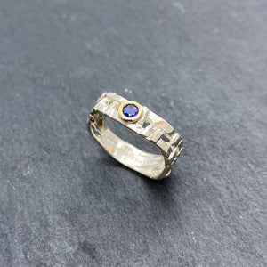 Skinny Woven Basket Blue Sapphire Bezel Ring