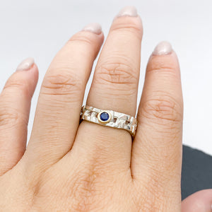 Skinny Woven Basket Blue Sapphire Bezel Ring