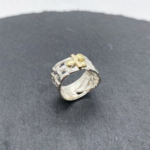 Woven Basket Stick and Dots Gold Ring