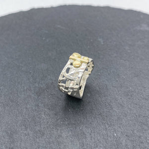 Woven Basket Stick and Dots Gold Ring