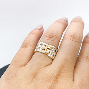 Woven Basket Stick and Dots Gold Ring